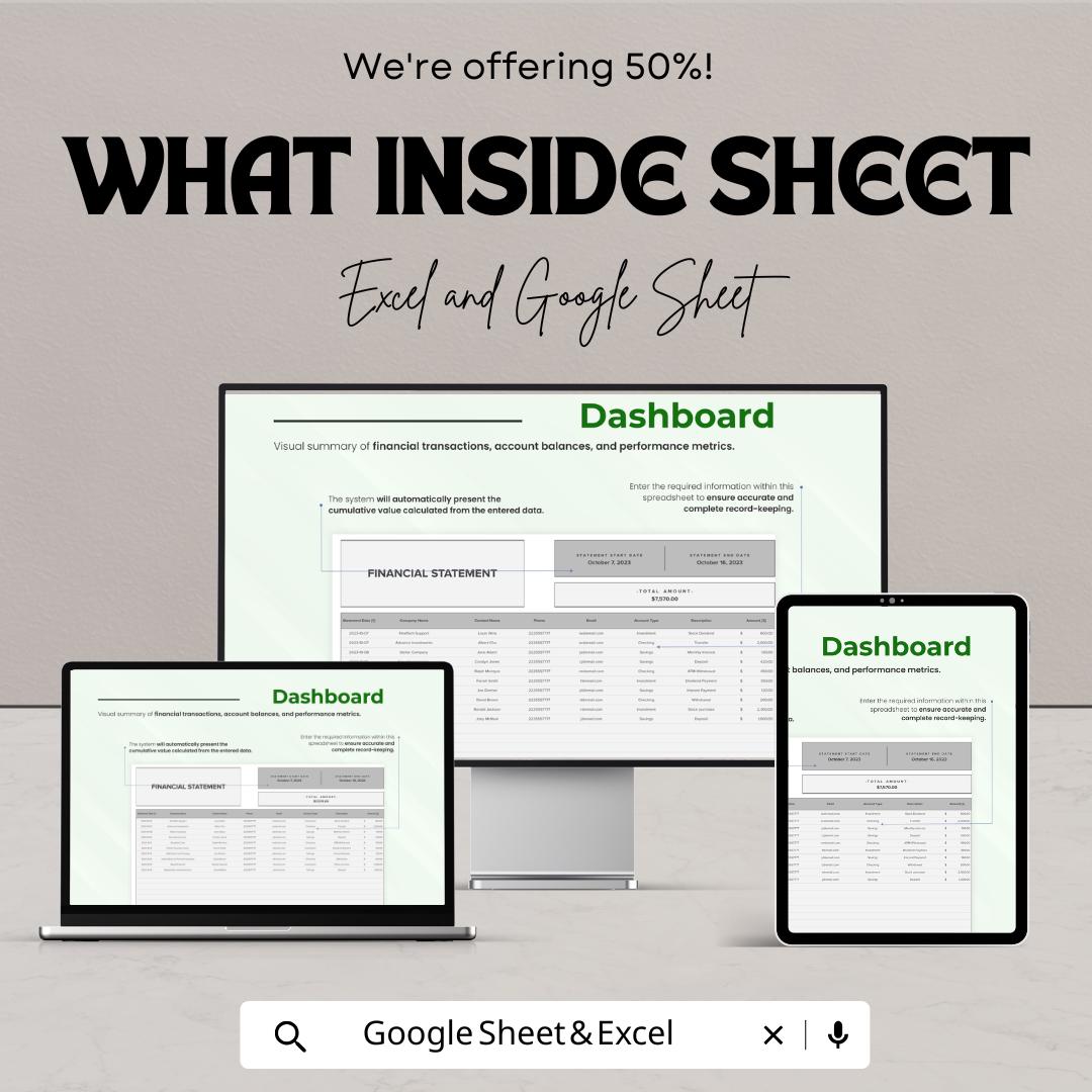 Financial Statement Template | Balance Sheet | Income Statement | Cash Flow Tracker | Finance Spreadsheet | Business Accounting Template