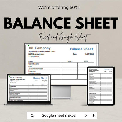 Balance Sheet Template | Financial Statement Excel & Google Sheets | Business Accounting Spreadsheet | Instant Download