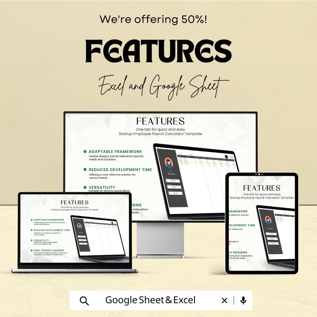 Startup Employee Payroll Calculator Template | Excel and Google Sheets | Small Business Payroll, Salary & Wage Calculator Spreadsheet