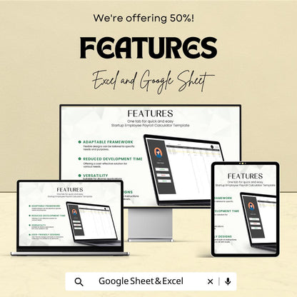 Startup Employee Payroll Calculator Template | Excel and Google Sheets | Small Business Payroll, Salary & Wage Calculator Spreadsheet