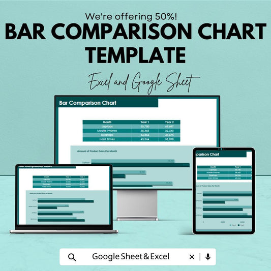 Bar Comparison Chart Template | Data Visualization Spreadsheet | Excel & Google Sheets Chart | Sales Comparison Dashboard |