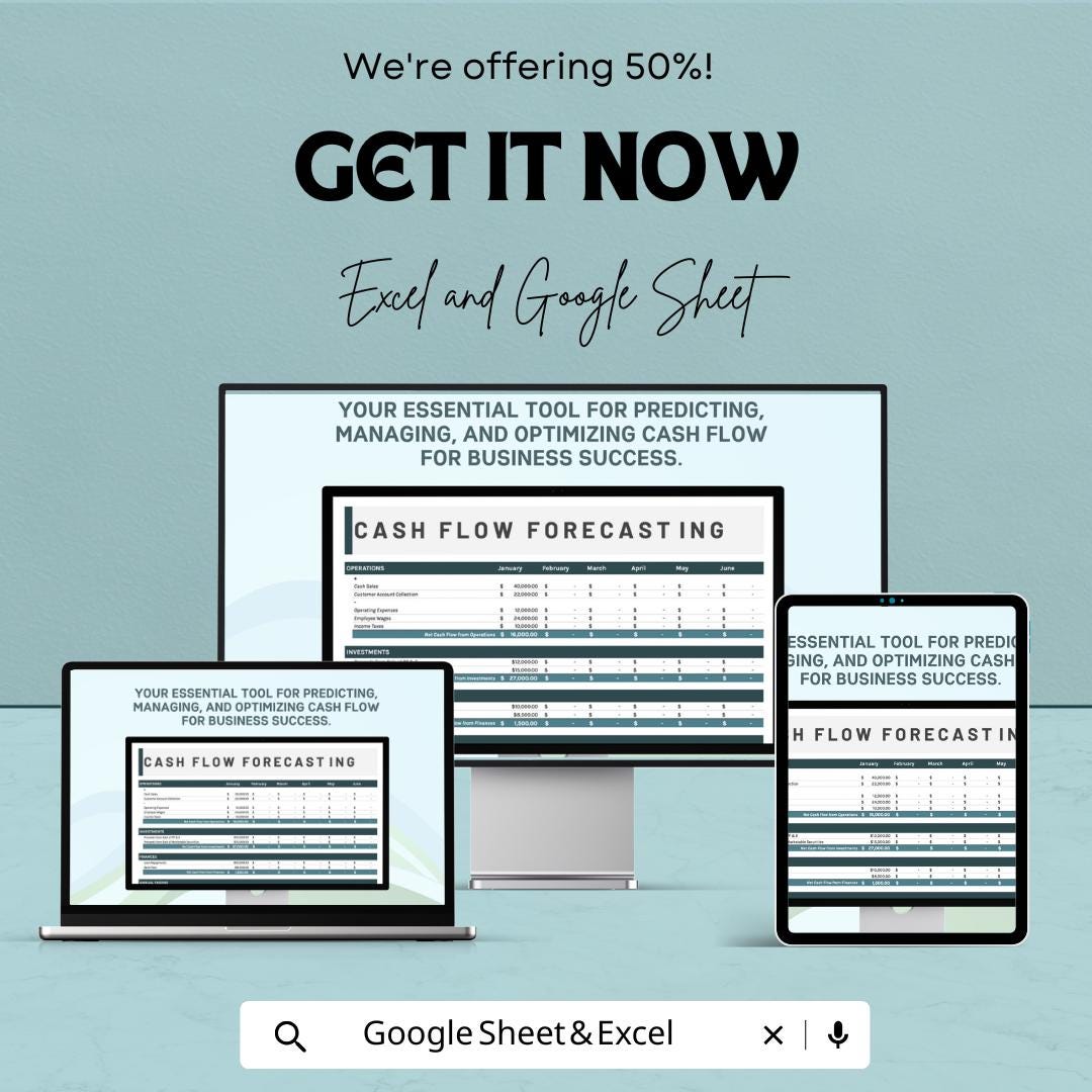 Cash Flow Forecasting Template | Cash Flow Planner | Financial Projection sheet | Business Budget Template | Cash Inflow Outflow Tracker