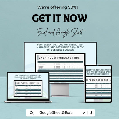 Cash Flow Forecasting Template | Cash Flow Planner | Financial Projection sheet | Business Budget Template | Cash Inflow Outflow Tracker
