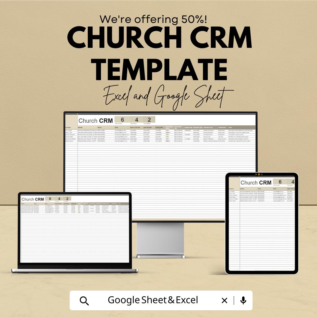 Church CRM Template Excel & Google Sheets | Church Management System | Member Database | Ministry Administration Spreadsheet