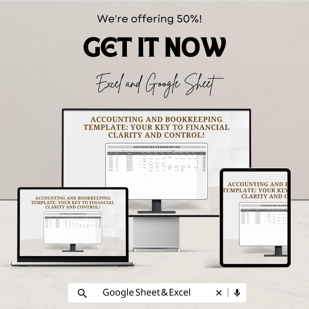 Accounting and Bookkeeping Sheet | Financial Tracker Template | Expense and Income Management | Excel & Google Sheets