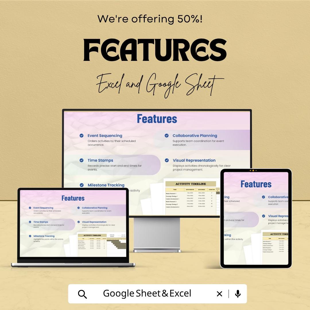 Activity Timeline Template | Project Timeline Spreadsheet | Excel & Google Sheets Planner | Event Planning Template | Gantt Chart Tracker |
