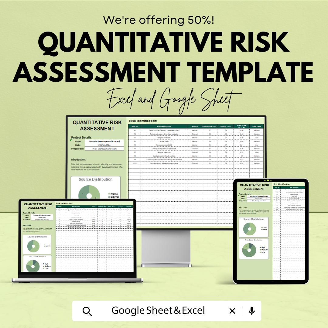 Quantitative Risk Assessment Template | Business Risk Analysis Dashboard | Project Management Tool | Risk Evaluation Sheet