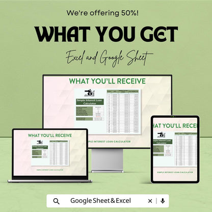 Simple Interest Loan Calculator Sheet | Excel & Google Sheets | Monthly Repayment Tracker | Loan Amortization Template