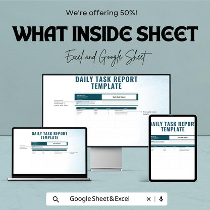 Daily Task Report Sheet for Excel and Google Sheets – 50% Off – Productivity Tracker & Task Management Template