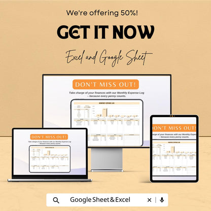 Monthly Expense Log Sheet - Excel & Google Sheets Budget Tracker for Personal Finance, Monthly Budget Tracker, Expense Management