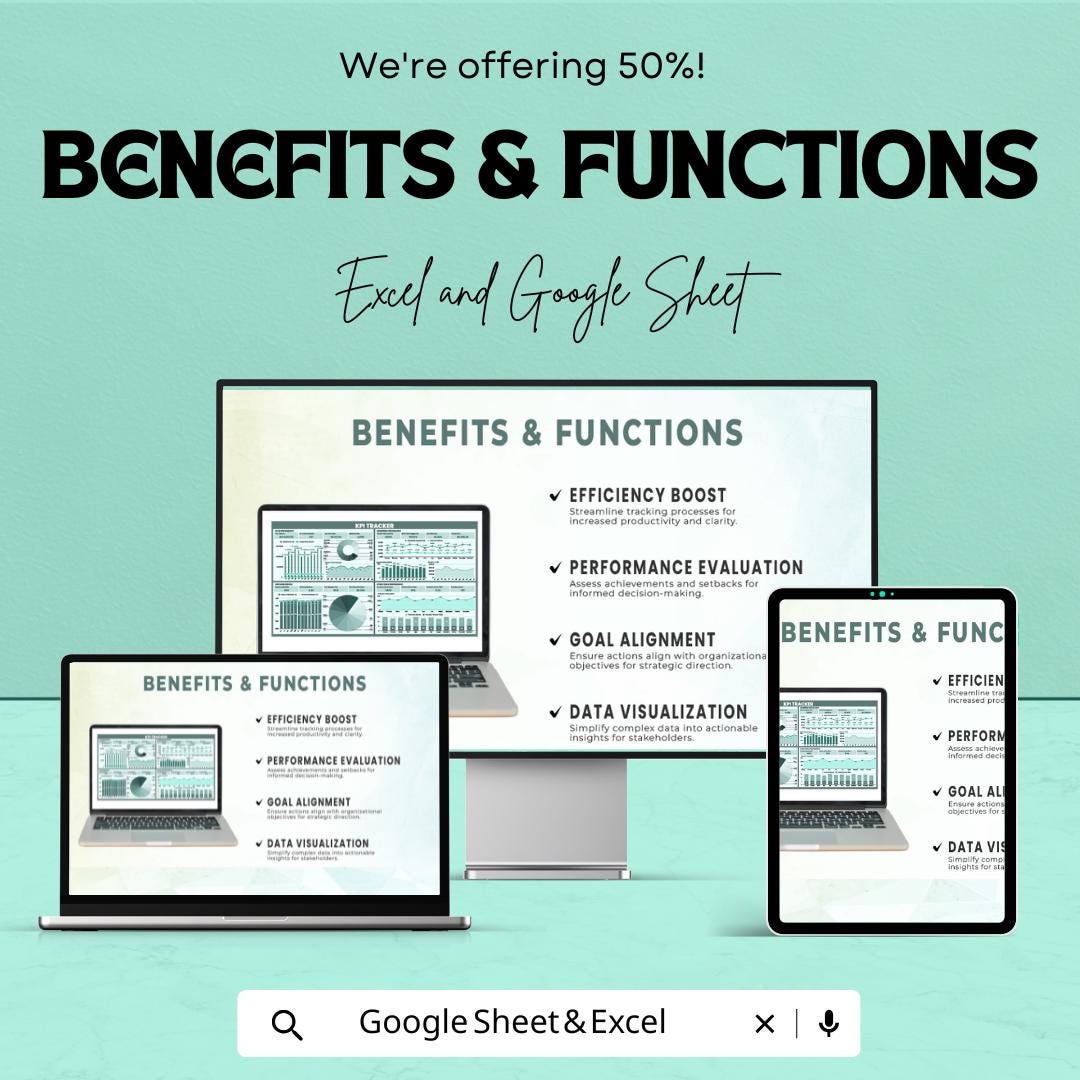 KPI Tracker Sheet | Google Sheets & Excel | Sales, Marketing and Operations Performance Tracking | Business Metrics Dashboard |