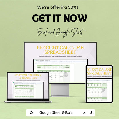 Calendar Spreadsheet Template | Editable Yearly Planner | Monthly Schedule Tracker | Digital Calendar | Instant Download