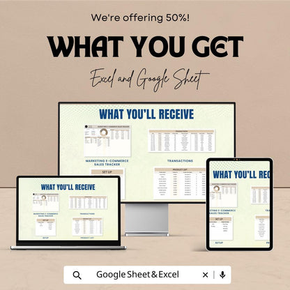 Marketing E-Commerce Sales Tracker Sheet | Excel and Google Sheets Template | Business Order & Revenue Dashboard