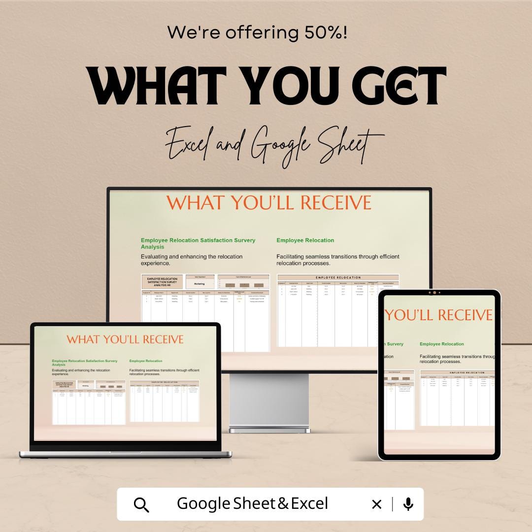 Employee Relocation Satisfaction Survey Analysis | HR Survey Template | Excel & Google Sheets | Employee Relocation Feedback Tool