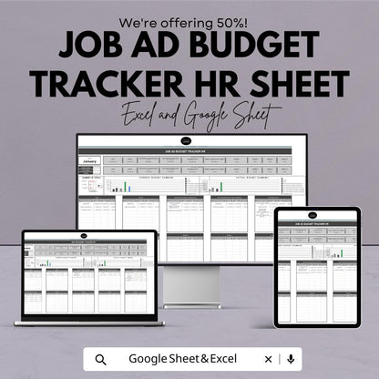 Job Ad Budget Tracker HR Sheet - Excel & Google Sheet Template for HR Professionals | Budget Management | Recruitment Expense Tracker
