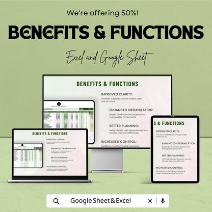 Operations Project Work Breakdown Structure (WBS) Sheet Template | Project Planner | Project Management Tracker | Work Task Organizer