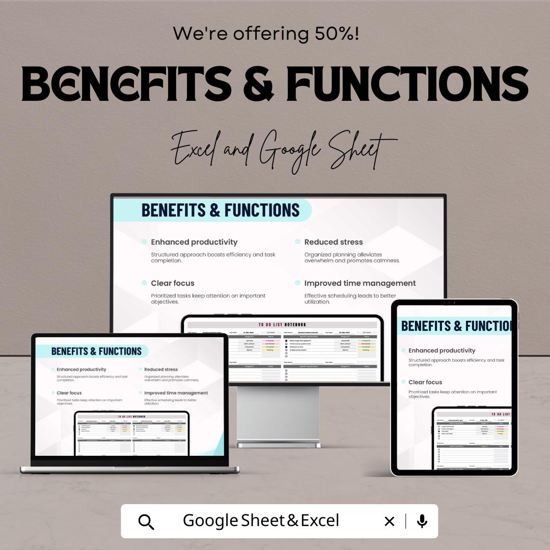 To Do List Notebook Sheet for Excel and Google Sheets – Task Manager, Checklist Tracker, Productivity Planner