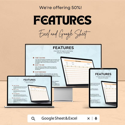 Itinerary Sheet - Travel Planner |  Google Sheets - 50% OFF - Customizable Travel Schedule & Budget Tracker - Plan Your Trip Efficiently