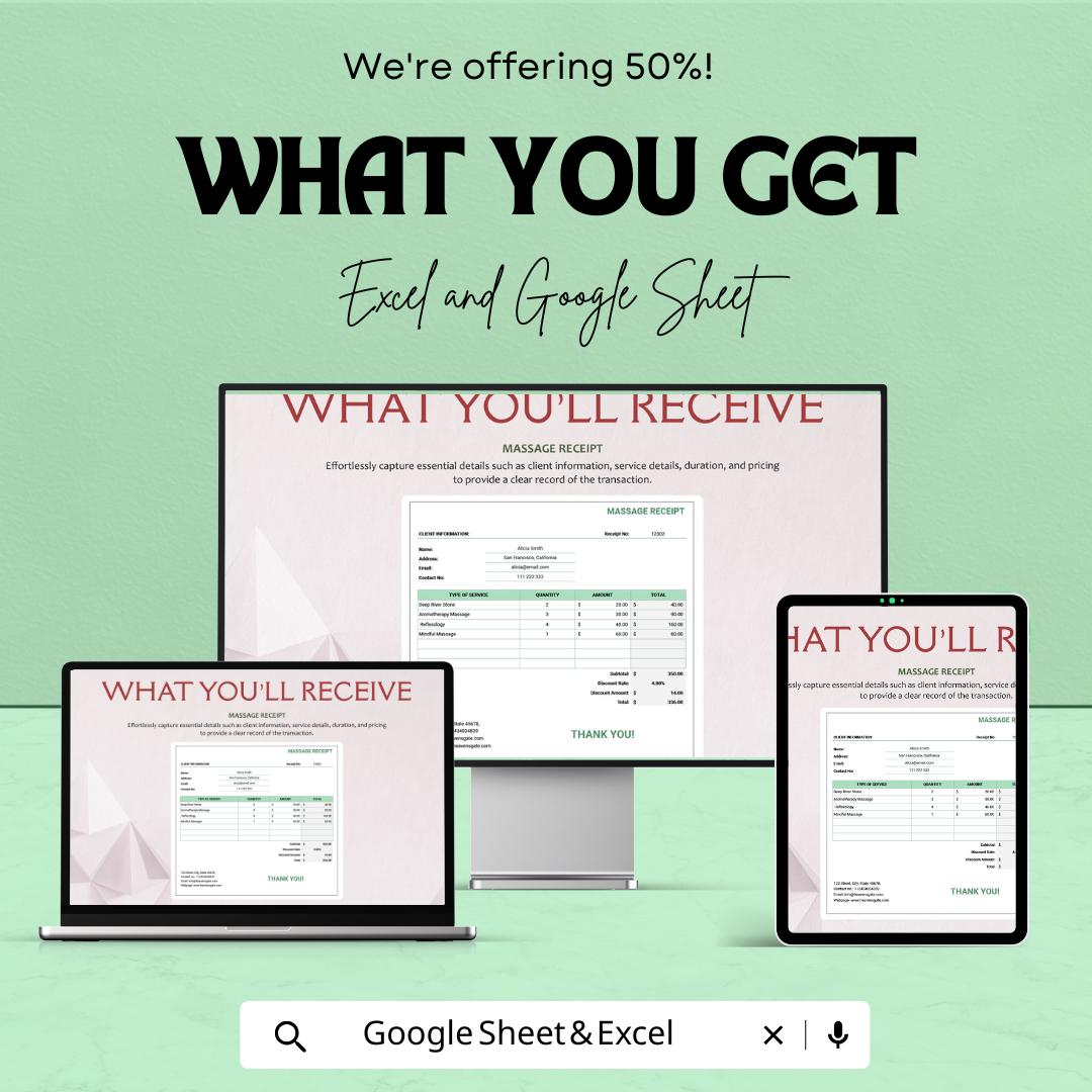 Massage Receipt Template | Spa & Therapy Receipt | Editable Massage Invoice | Service Receipt | Printable Business Template