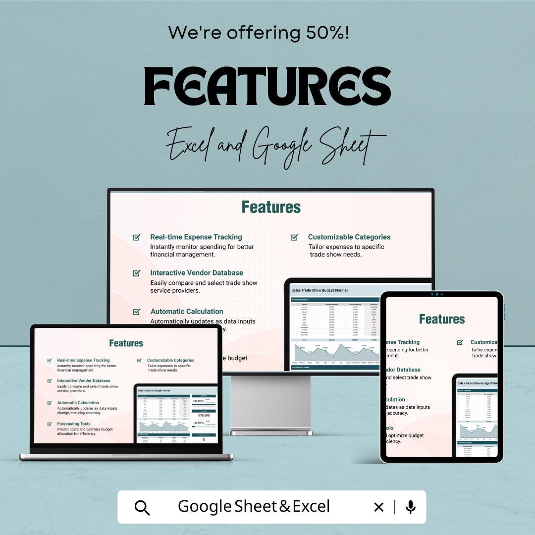 Sales Trade Show Budget Planner | Google Sheets | Event Budget Tracker | Expense Management | Trade Show Planner | Budgeting Template