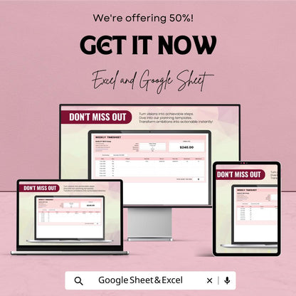 Weekly Timesheet Template – Excel & Google Sheets, 50% OFF – Track Employee Hours, Work Schedule, Time Management Tool,