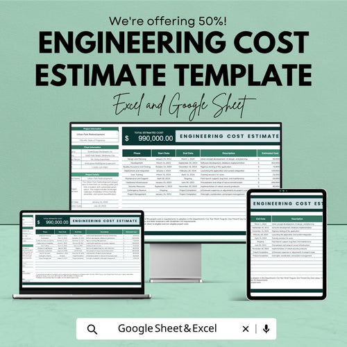Engineering Cost Estimate Template | Project Cost Spreadsheet | Construction Budget Template | Excel & Google Sheets |