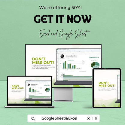 Business Start Up Costs Worksheet | Budget and Expense Tracker for New Businesses | Excel & Google Sheets Template