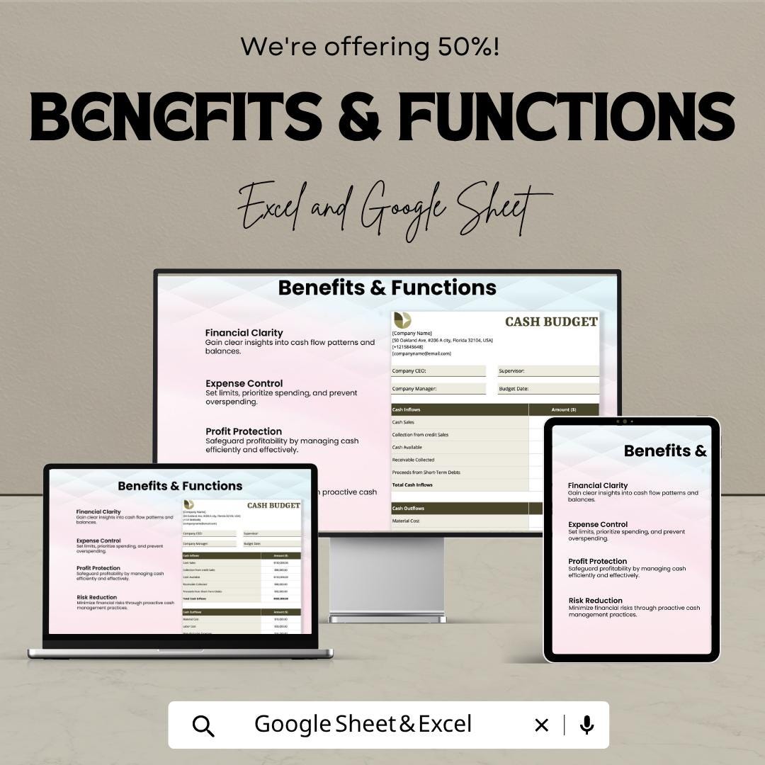 Cash Budget Template | Cash Flow Tracker Spreadsheet | Income and Expense Planner | Financial Tracker | Monthly Budget Sheet