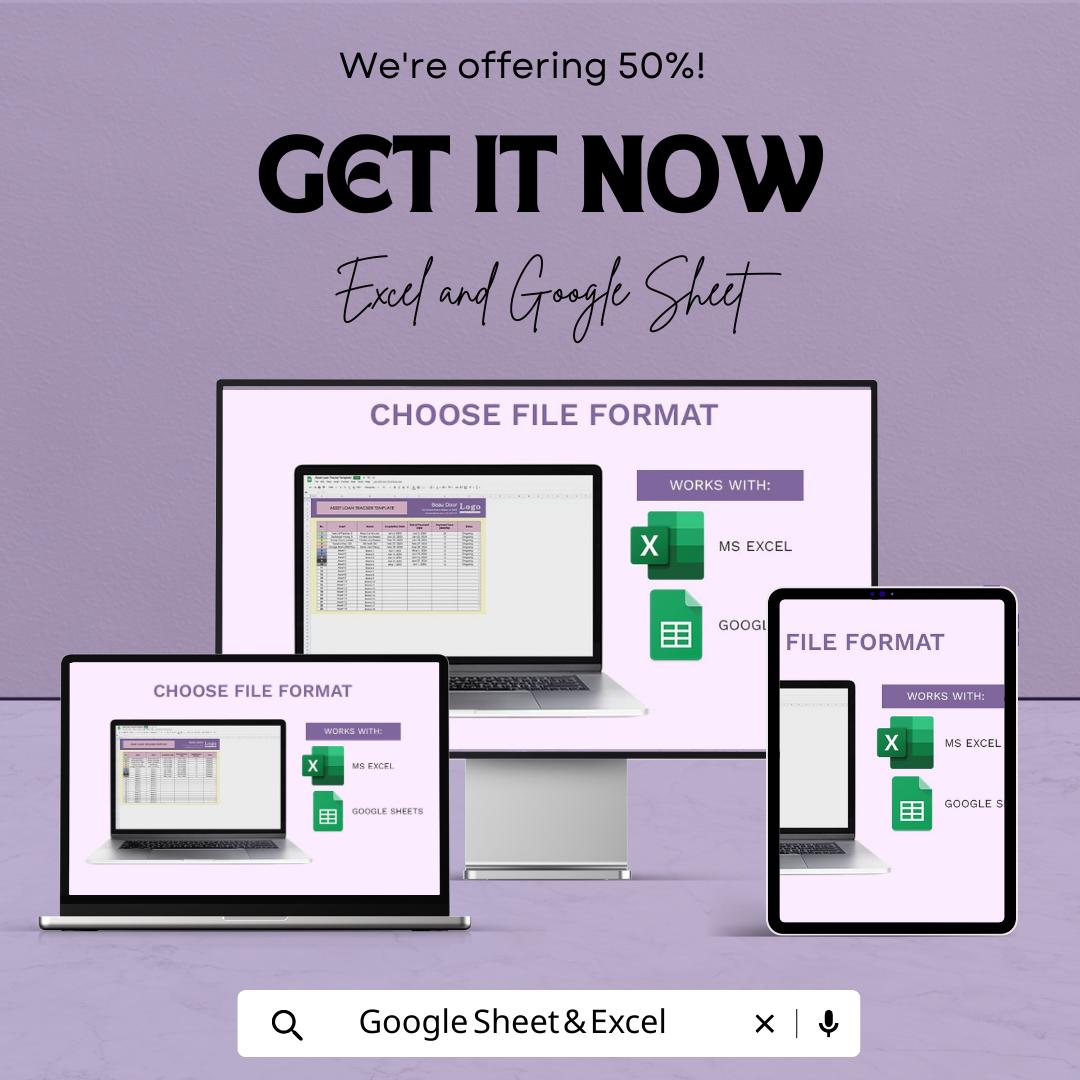 Asset Loan Tracker Template | Loan Payment Tracker Spreadsheet | Asset Management Log | Excel and Google Sheets Loan Tracking Template