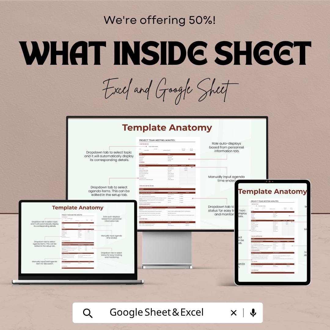 Project Team Meeting Minutes Template | Meeting Notes Spreadsheet | Team Meeting Tracker | Project Management Template |