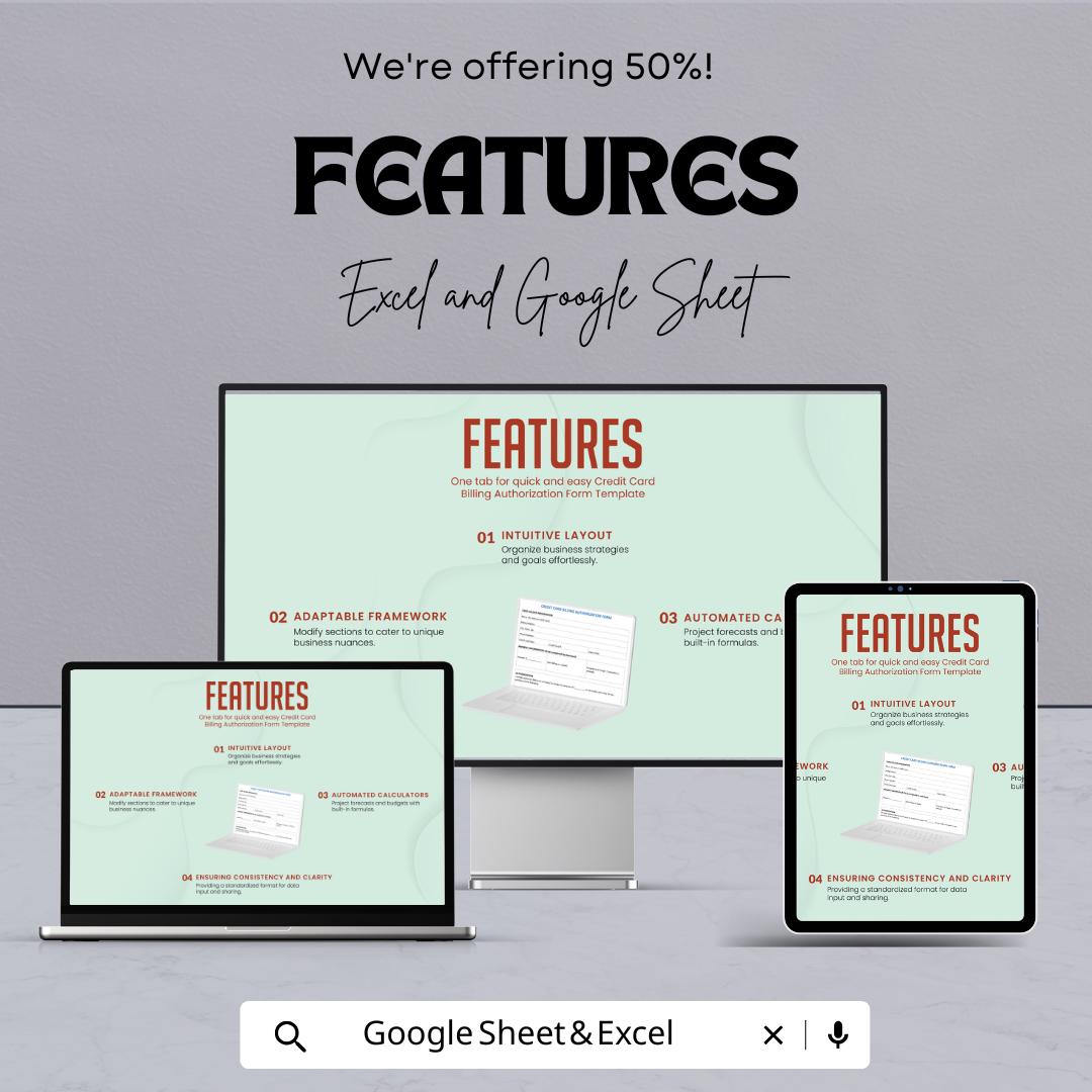 Credit Card Billing Authorization Form - Excel & Google Sheets Template - Instant Download, Editable, Business Payment Authorization