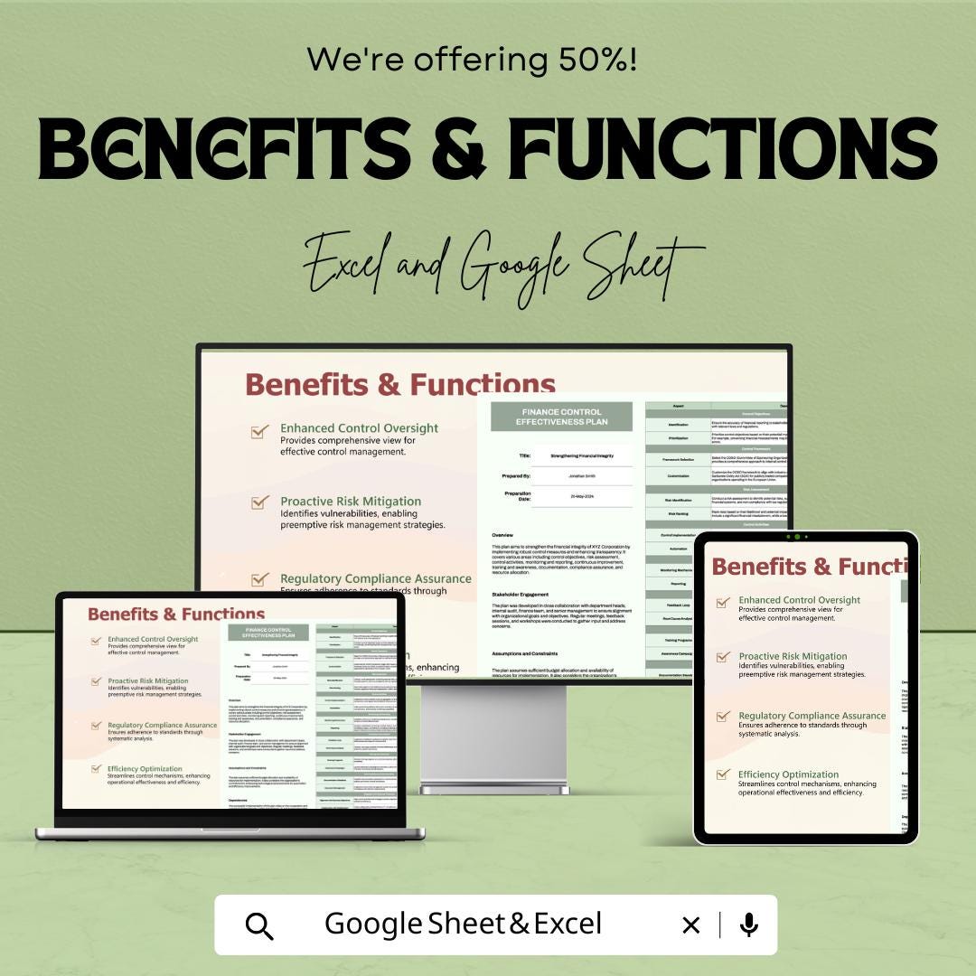 Finance Control Effectiveness Plan Template | Financial Control Plan | Risk Assessment Template | Internal Control Worksheet