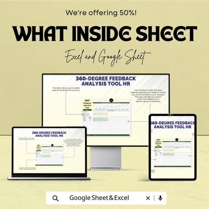 360 Degree Feedback Analysis Tool | HR Performance Review Template | Employee Evaluation Spreadsheet | Excel & Google Sheets