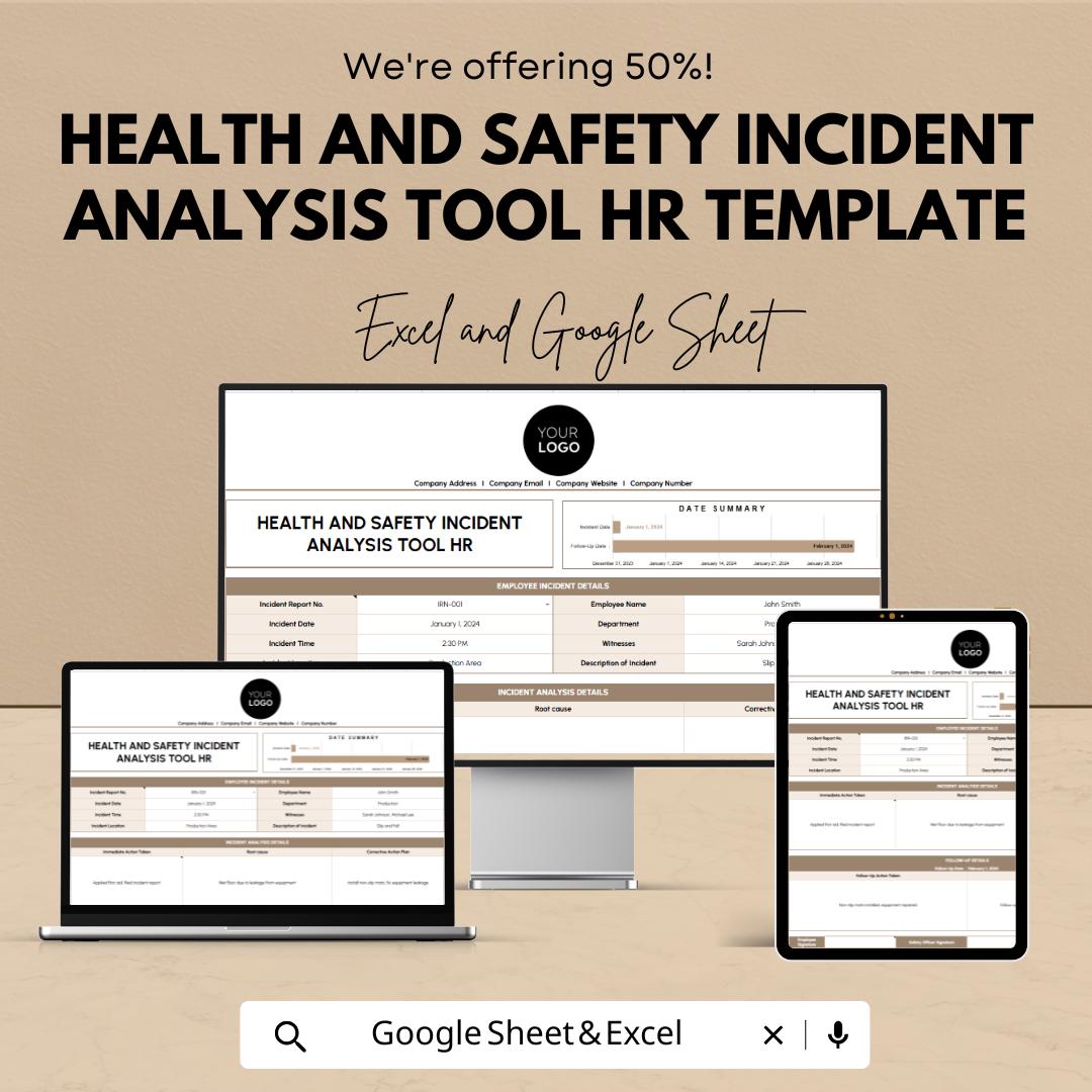 Health and Safety Incident Analysis Tool HR Template | Workplace Incident Report Tracker | Excel & Google Sheets
