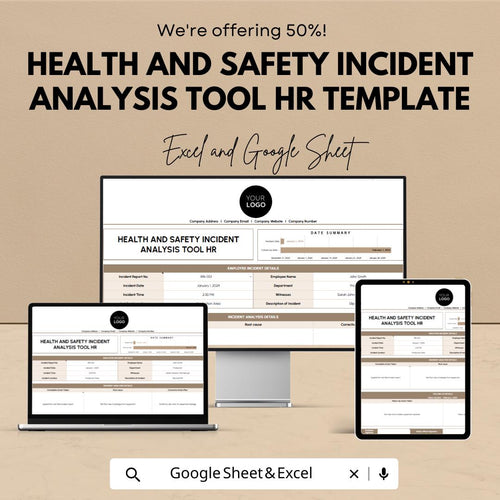 Health and Safety Incident Analysis Tool HR Template | Workplace Incident Report Tracker | Excel & Google Sheets
