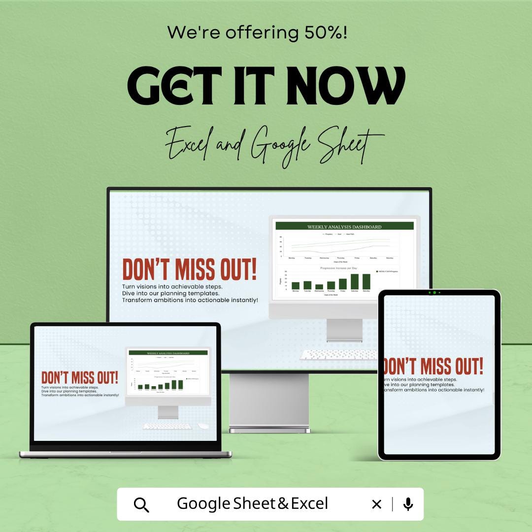 Weekly Analysis Dashboard Template | Weekly Report Spreadsheet | Data Analysis Dashboard | Performance Tracker | Excel & Google Sheets |