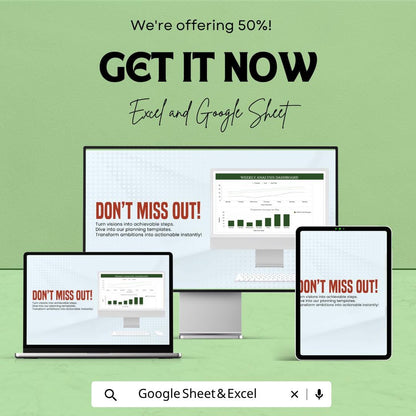 Weekly Analysis Dashboard Template | Weekly Report Spreadsheet | Data Analysis Dashboard | Performance Tracker | Excel & Google Sheets |
