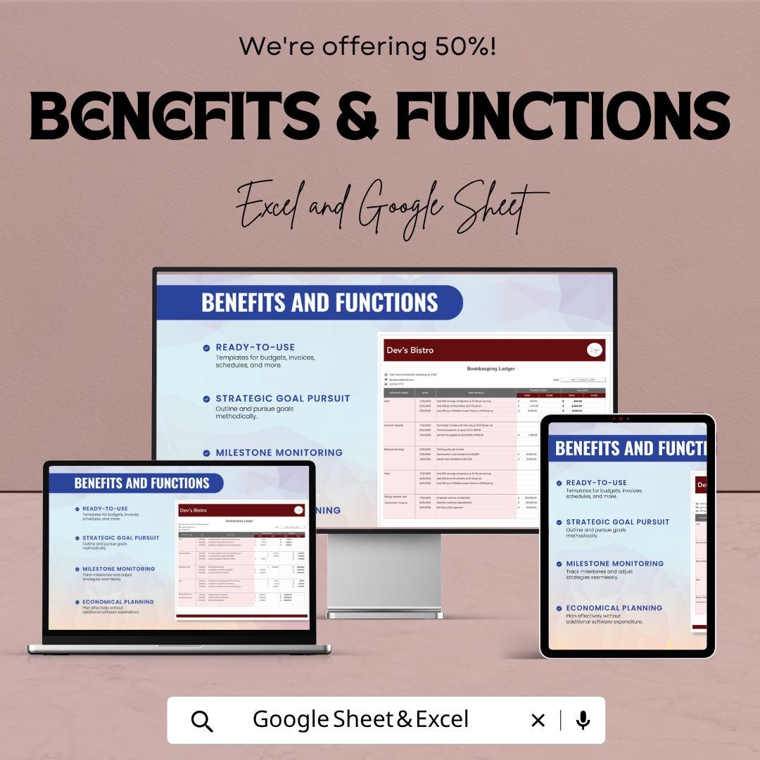 Bookkeeping Ledger Template | Small Business Accounting Spreadsheet | Expense Tracker | Financial Ledger | Google Sheets & Excel |