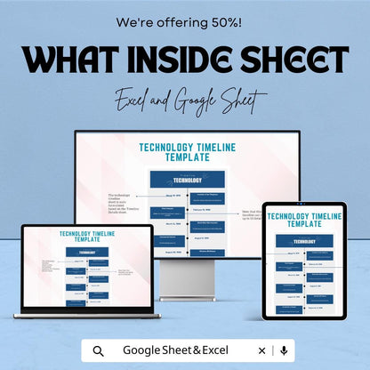 Technology Timeline Template | Historical Timeline Layout | Project Chronology Sheet | Educational Infographic | Tech Evolution Chart