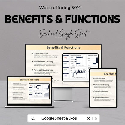 E-Commerce Cash Flow Dashboard Template | Business Finance Tracker | Profit and Expense Report | Online Store Analytics Spreadsheet
