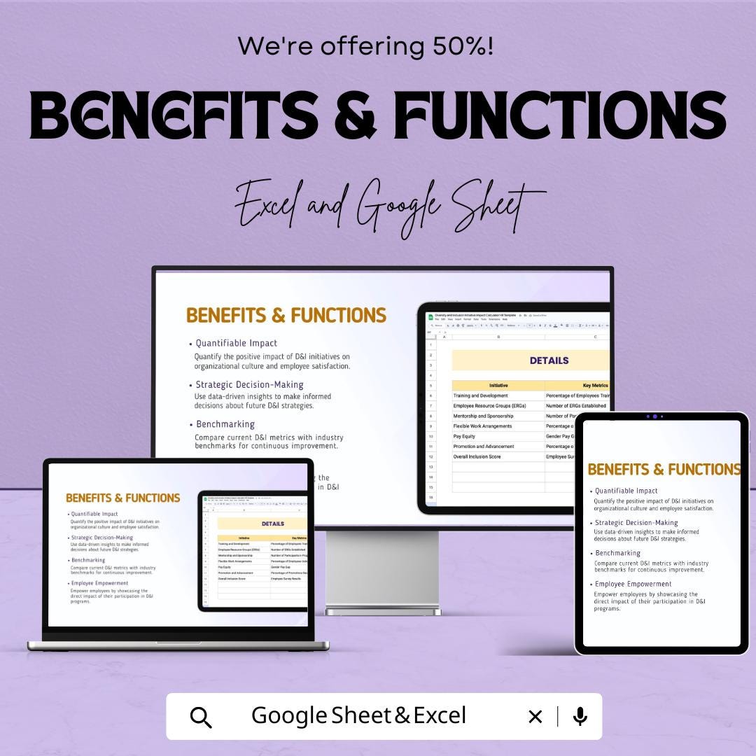 Diversity and Inclusion Impact Calculator HR Template | DEI Metrics Tracker | Hr Analytics Spreadsheet | Excel Google Sheets DEI Dashboard