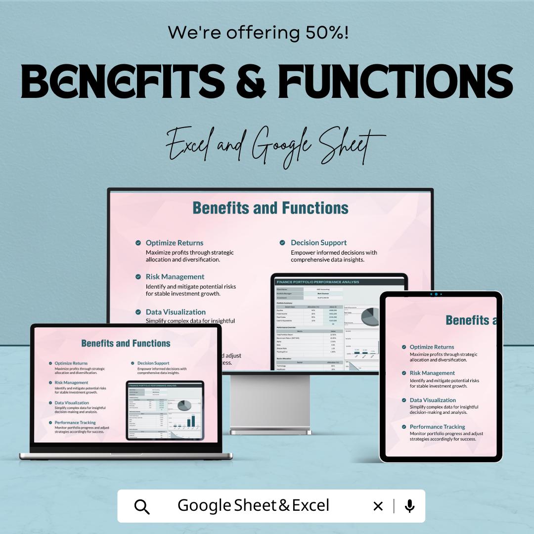 Finance Portfolio Performance Analysis Template | Investment Performance Tracker | Portfolio Metrics Dashboard | Excel & Google Sheets
