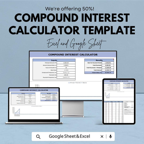 Compound Interest Calculator Template | Investment Calculator | Financial Planning Spreadsheet | Interest Growth Tracker
