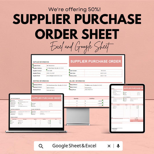 Supplier Purchase Order Sheet | Google Sheets & Excel Template | Procurement Form | Business Order Tracker | Editable PO Template
