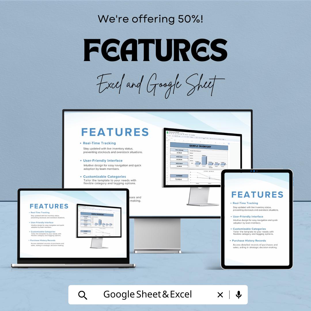Sample Inventory Template | Excel & Google Sheets | Inventory Tracker | Stock Management | Sales Dashboard | Editable Business Spreadsheet