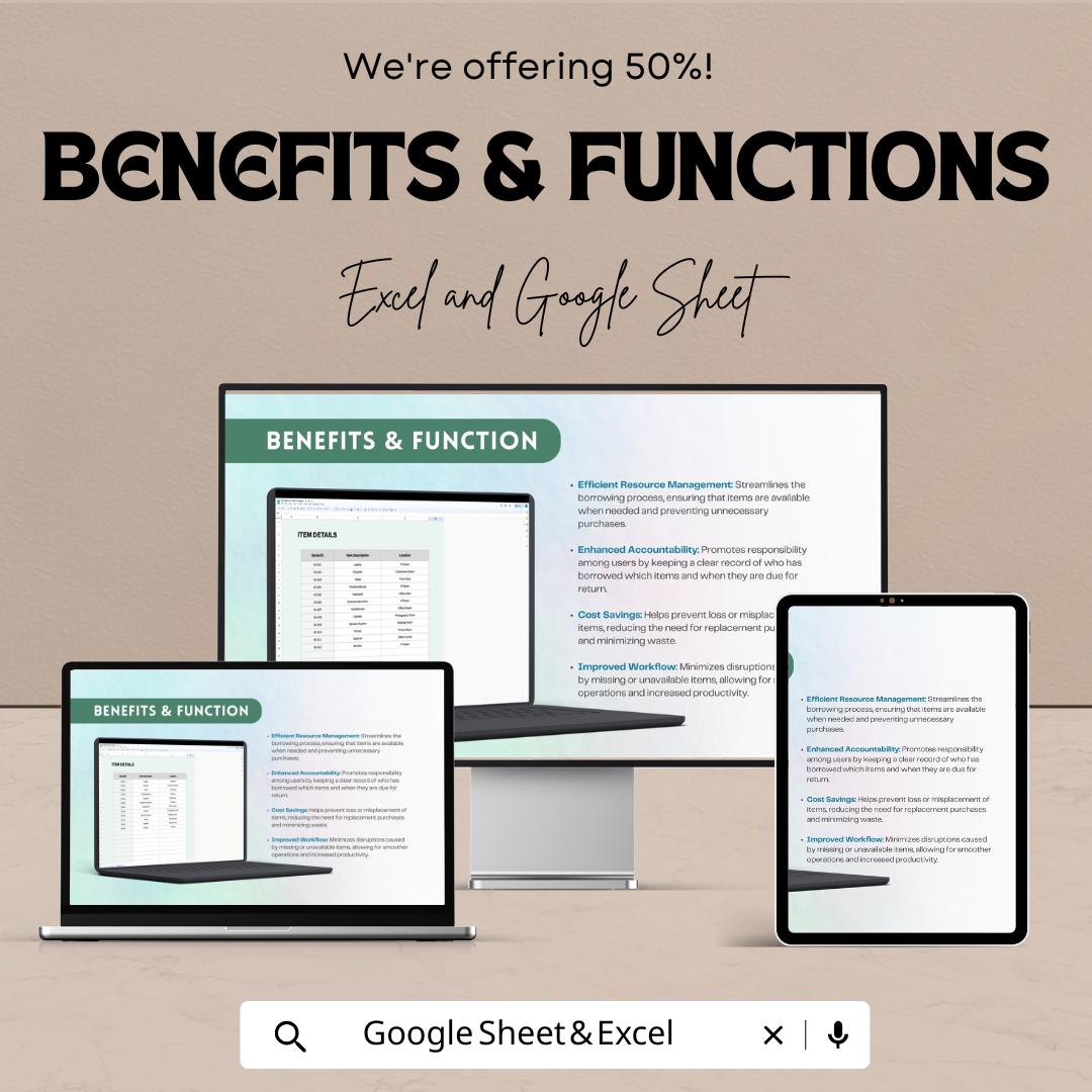 Item Sign Out Sheet - Excel and Google Sheet Template for Item Tracking | Borrowers, Return Dates, Condition & More