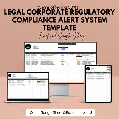 Legal Corporate Regulatory Compliance Alert System Template, Compliance Tracker Spreadsheet, Legal Deadline Monitor