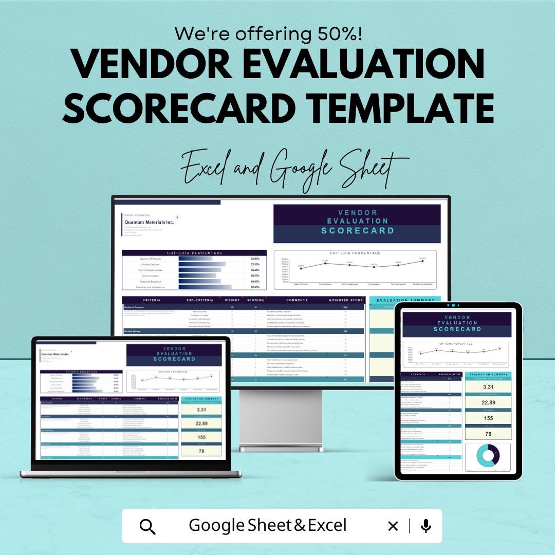 Vendor Evaluation Scorecard Template | Vendor Performance Tracker | Procurement KPI Dashboard
