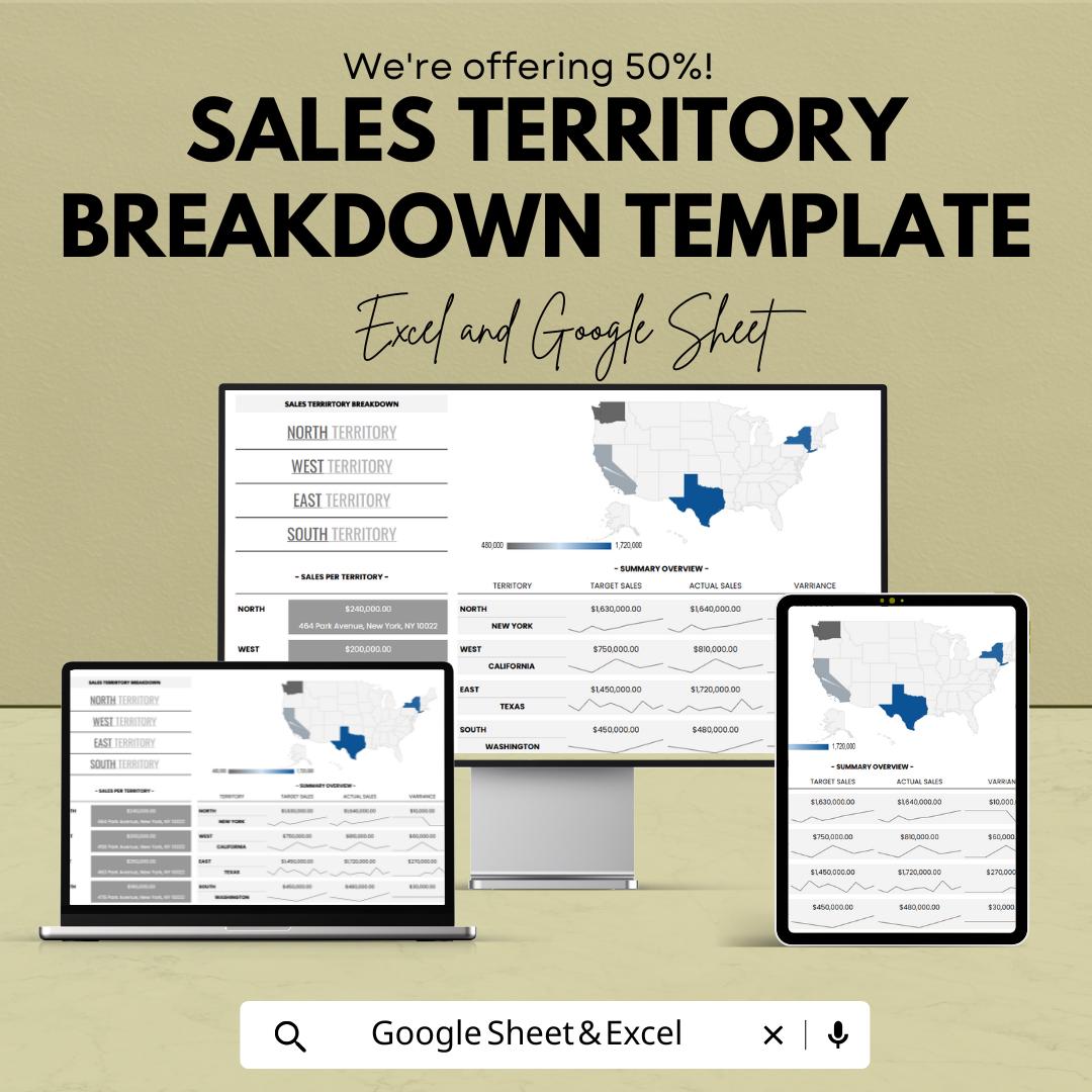 Sales Territory Breakdown Template | Sales Territory Mapping Sheet | Territory Performance Dashboard | Excel & Google Sheets