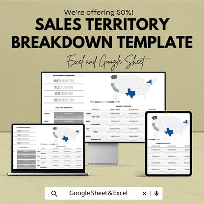 Sales Territory Breakdown Template | Sales Territory Mapping Sheet | Territory Performance Dashboard | Excel & Google Sheets